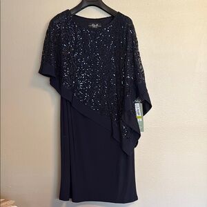 R & M Richards Blue Asymmetrical Sequin Cocktail Dress